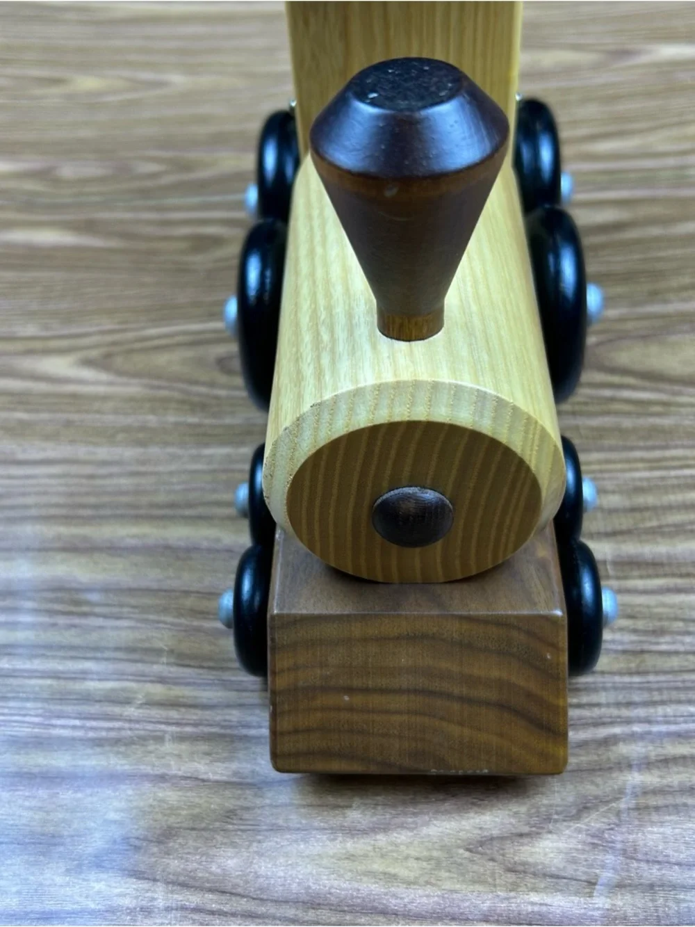 Vintage Amish Wooden Train Coin Bank Handmade Turning Wheels
